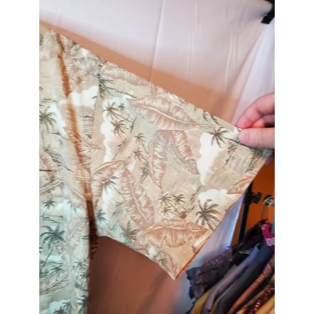 Campia Moda Shirt XL Beige Cotton Hawaiian‎ Casual Floral Pattern